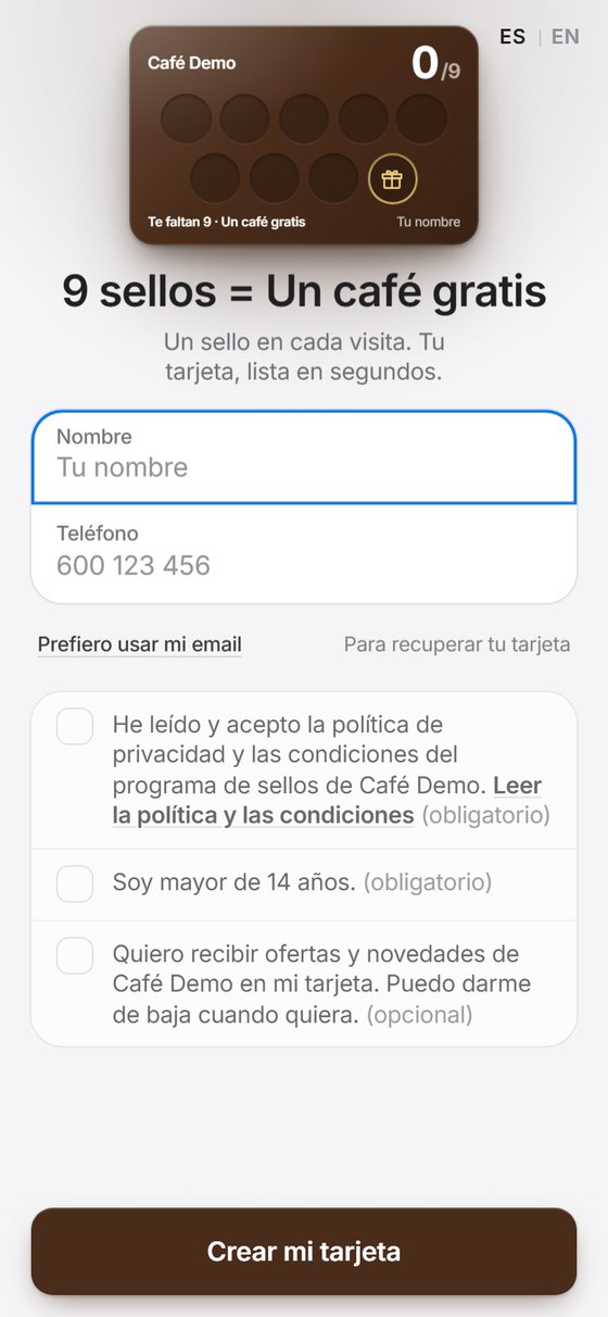 Pantalla de alta: nombre, teléfono y casillas de privacidad
