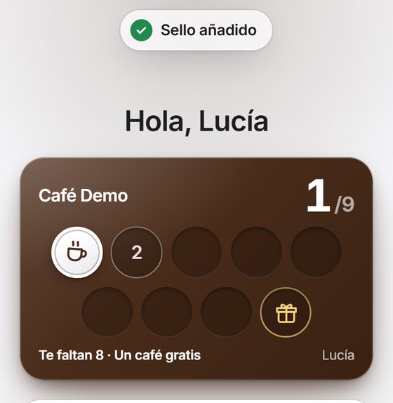 Tarjeta de sellos tras recibir el primer sello