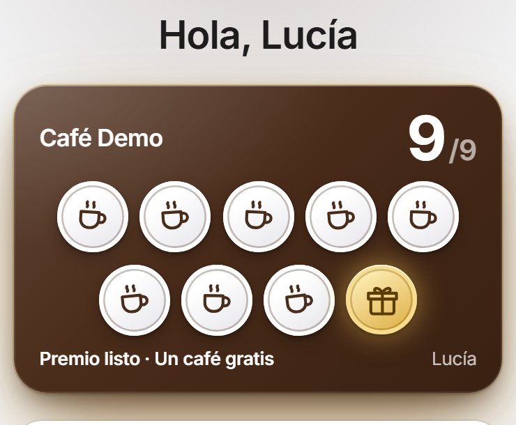Tarjeta de sellos digital completa, con el premio listo para canjear